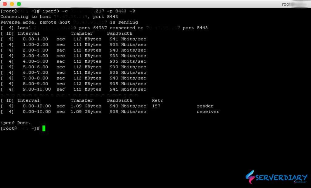Iperf3 client as receiver test RX